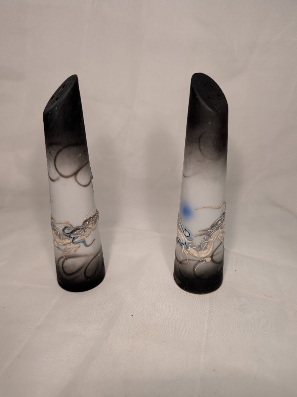Japanese Moriage Dragonware tall conical salt and pepper shakers